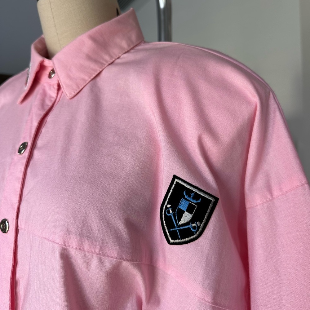 NWT’s Vintage 80’s Bubblegum Pink Button-Up Shirt with Patches - Picture 9 of 16